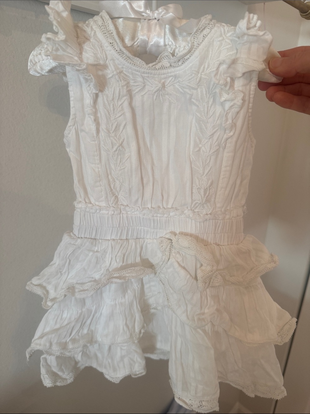 Love shack fancy White Embroidered Ruffle Toddler Dress Top 2t